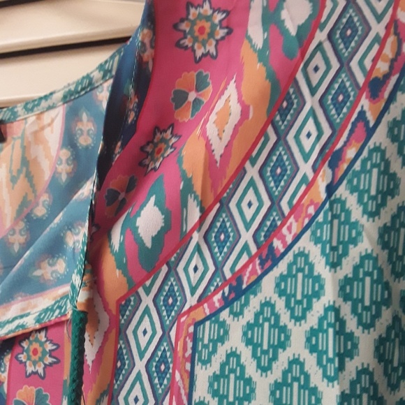 Turqouise Pink Boho Tribal Kaftan XXL NWT - Picture 6 of 10